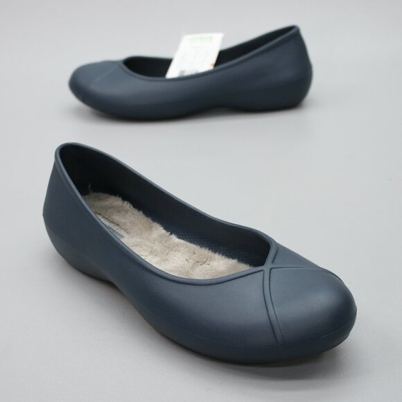 Crocs Ladies 9 Olivia II Lined Flats Navy Blue Slip-on Ballet Shoes - 203428-410 - Picture 1 of 11
